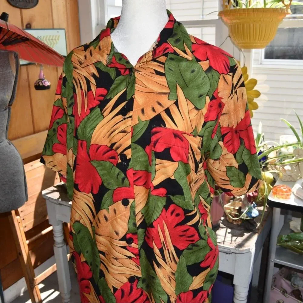 Vintage 90s First Option Petite Tropical Hawaiian Shirt Shorts Set Medium
